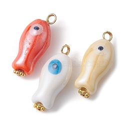 Handmade Porcelain Pendants, with 304 Stainless Steel Findings, Fish with Evil Eye Charms, Mixed Color, 25x10x8mm, Hole: 2.1mm(PALLOY-JF02166)