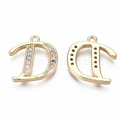 Brass Micro Pave Clear Cubic Zirconia Pendants, Nickel Free, Real 18K Gold Plated, Word, Letter.D, 16.5x16x2mm, Hole: 1.5mm(X-KK-S360-053D-NF)