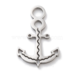 Anti-Tarnish 304 Stainless Steel Pendants, Laser Cut, Anchor Charm, Stainless Steel Color, 19x12.5x1mm, Hole: 3mm(STAS-U030-09P)