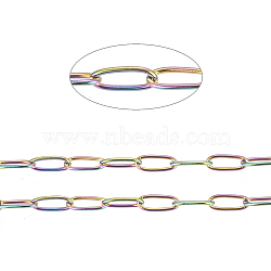 Ion Plating(IP) 304 Stainless Steel Paperclip Chains, Soldered, with Spool, Rainbow Color, 5.5x2.2x0.5mm, 20m/roll.(CHS-F010-01I-MC)