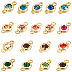 36Pcs 18 Colors 304 Stainless Steel Rhinestone Links/Connectors, Flat Round, Golden, Mixed Color, 12x6.5x4mm, Hole: 2mm, 2pcs/color(STAS-BBC0006-35)