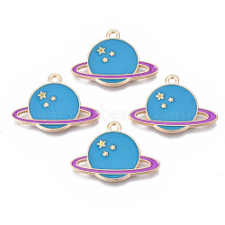 Alloy Enamel Pendants, Cadmium Free & Lead Free, Planet, Universe Space Charms, Light Gold, Dodger Blue, 17.5x24.5x1.5mm, Hole: 1.5mm(ENAM-S115-022)