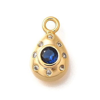 Brass Micro Pave Cubic Zirconia Pendants, Teardrop Charms, Real 18K Gold Plated, 10.5x6x3mm, Hole: 1.5mm