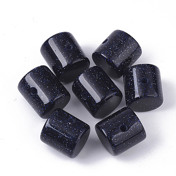 Resin Beads, with Glitter Powder, Column, Prussian Blue, 14x13.5mm, Hole: 2mm