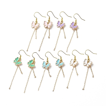 Alloy Enamel Butterfly with Tassel Dangle Earrings, Golden Brass Long Drop Earrings for Women, Mixed Color, 62~64mm, Pin: 0.5mm