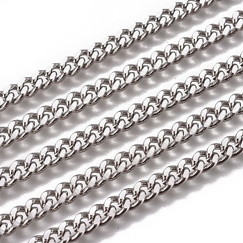 Handmade 304 Stainless Steel Curb Chains, Twisted Chains, Unwelded, Faceted, Stainless Steel Color, 6x4.7x1.4mm, Wire: 1.4mm