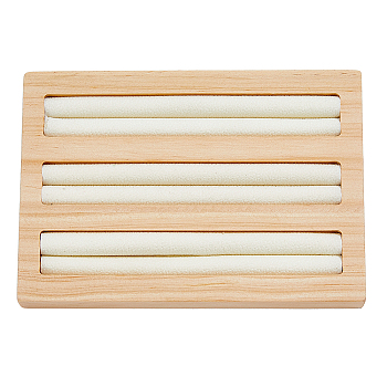 3-Slot Rectangle Bamboo Ring Display Tray Stands, Finger Ring Organizer Holder, with PU Imitation Leather Inside, Lemon Chiffon, 14.9x10.4x1.7cm