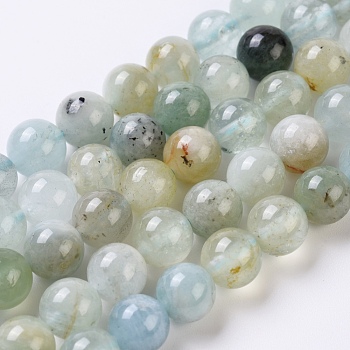 Natural Aquamarine Beads Strands, Round, 8mm, Hole: 0.8mm, about 50pcs/Strand, 15.16 inch(38.5cm)