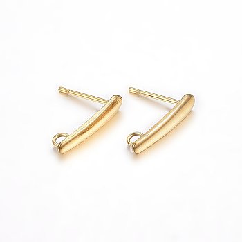 Ion Plating(IP) 304 Stainless Steel Stud Earring Findings, with Loop, Golden, 15x3x1mm, Hole: 1.8mm, Pin: 0.8mm, 100pcs/bag