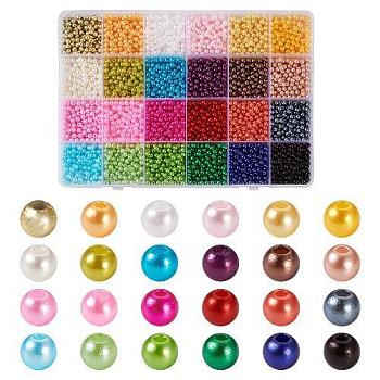 ABS Plastic Beads, with 24 Grids Plastic Bead Storage Containers, Round, Mixed Color, 4mm, 145pcs/color, 24 colors/box, 3480pcs