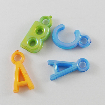 Opaque Acrylic Pendants, AB Color, Mixed Color, Mixed Letters, 20x10x4mm, Hole: 3mm, about 1200pcs/500g