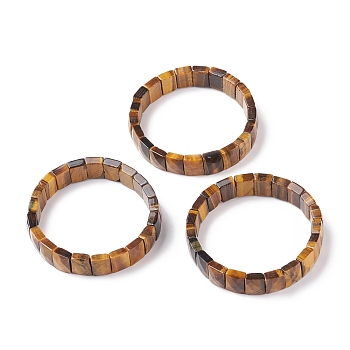 Natural Tiger Eye Stretch Bracelets, Faceted, Rectangle, 2-3/8 inch(6cm)