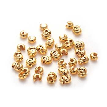Iron Crimp Beads Covers, Cadmium Free & Lead Free, Golden Color, Size: About 4mm In Diameter, Hole: 1.5~1.8mm