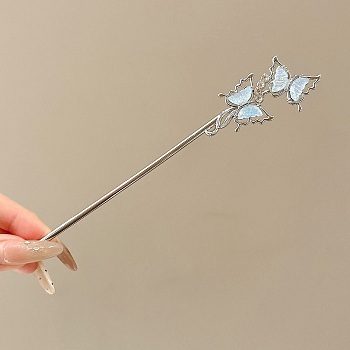 Alloy Hair Sticks, Hair Accessories for Woman Girls, Butterfly, Platinum, 176x29x4.5mm
