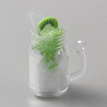 Plastic Pendants, Smoothie Milk Tea Charm, Green, 39~45x28~32x20mm, Hole: 3mm