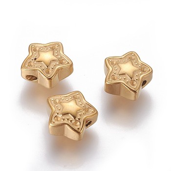 304 Stainless Steel Beads, Star, Golden, 10.8~11.3x11.3~11.7x5mm, Hole: 1.6mm