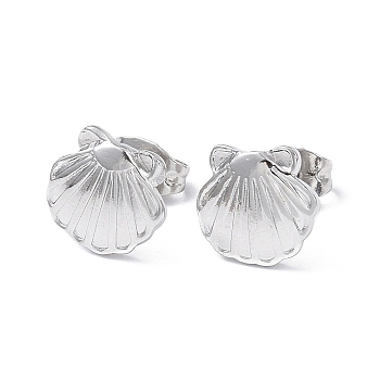 304 Stainless Steel Shell Stud Earrings for Women, Stainless Steel Color, 10x10mm, Pin: 0.8mm
