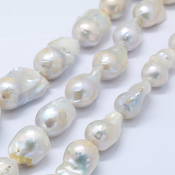 Natural Baroque Pearl Keshi Pearl Beads Strands, Cultured Freshwater Pearl, Nuggets, Creamy White, 20~30x15~19x15mm, Hole: 0.5mm, about 20pcs/strand, 15.3 inch