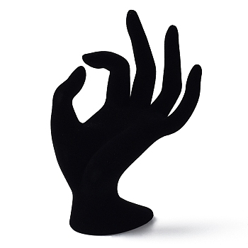 Velvet OK Hand Rings Display Stands, Jewelry Organizer Holder for Rings Storage, Black, 93x50x165mm