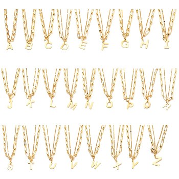 304 Stainless Steel Charm Anklets Sets, with Brass Figaro Chains & Curb Chains, Alphabet, Letter A~Z, 10.47 inch(26.6cm), 26pcs/set.