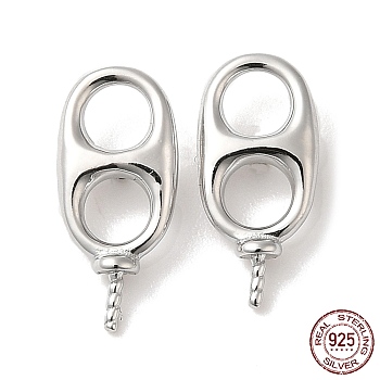 Rhodium Plated 925 Sterling Silver Stud Earring Findings, Oval Pop Tab, for Half Drilled Beads, Real Platinum Plated, 13.5x6x2mm, Pin: 0.7mm