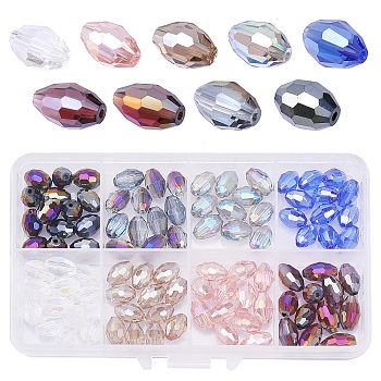 80pcs 8 Colors Electroplate Glass Beads, Faceted, AB Color Plated, Oval, Mixed Color, 11x7.5mm, Hole: 1.2mm, 10pcs/color