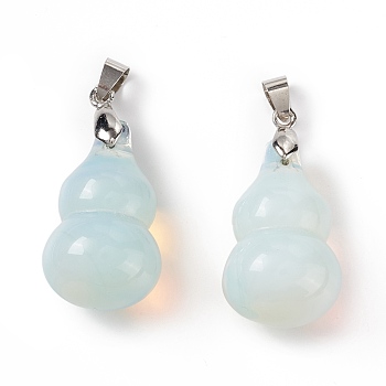 Opalite Pendants, with Platinum Tone Brass Findings, Gourd Charm, 29.5x18mm, Hole: 6x4mm