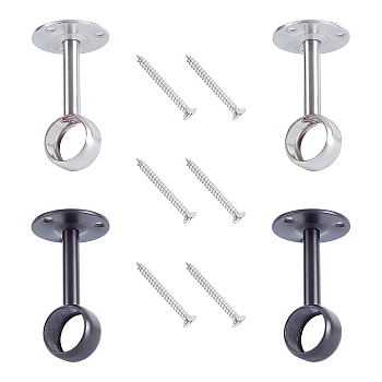 ARRICRAFT 4Pcs 2 Colors Stainless Steel Curtain Rod Ceiling Mount Bracket with Screws, Electrophoresis Black & Stainless Steel Color, 83x46.5mm, Hole: 5mm and 26mm, 2pcs/color