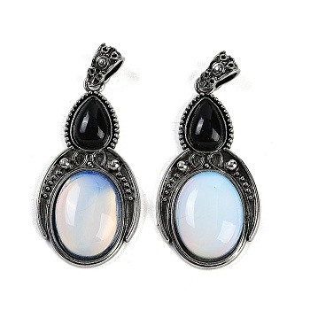 Opalite & Natural Obsidian Pendants, Gourd Charms with Antique Silver Tone Alloy Findings, Cadmium Free & Lead Free, 44.5x23x7.5mm, Hole: 4x6mm