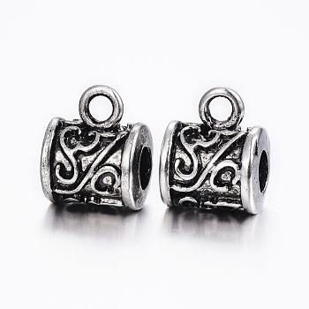 304 Stainless Steel Tube Bails Enamel Settings, Bail Beads, Column, Antique Silver, 15x11.5x10mm, Hole: 3mm and 5mm.