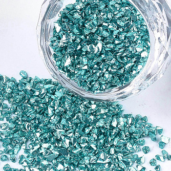 Plated Glass Seed Beads, For Nail Art Decoration Accessories, No Hole/Undrilled, Chips, Light Sea Green, 2~7x1~5x0.5~2mm, about 450g/bag
