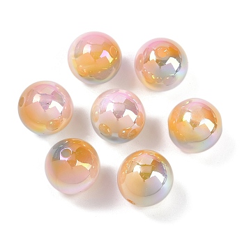 Gradient Color Resin Beads, Pearlized, Round, Sandy Brown, 16mm, Hole: 2.5mm