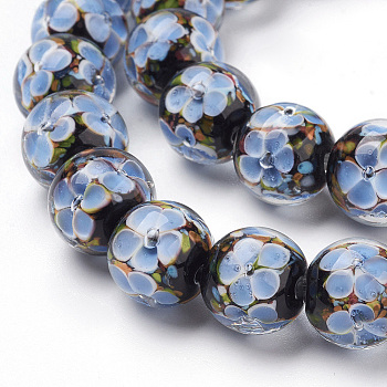 Handmade Inner Flower Lampwork Beads Strands, Round, Light Steel Blue, 12mm, Hole: 2mm, 30pcs/strand, 12.3 inch