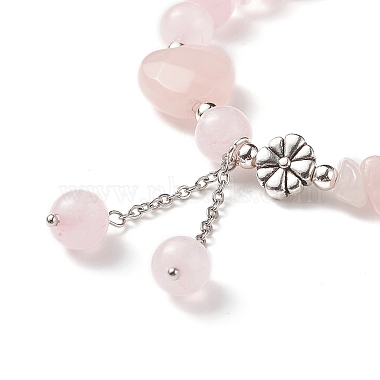 Natural Rose Quartz Round & Heart & Chips Beaded Stretch Bracelet(BJEW-TA00194)-4