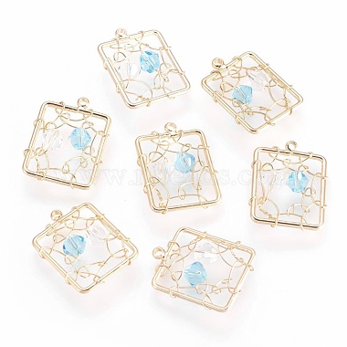 Real Gold Plated Mixed Color Rectangle Brass+Rhinestone Pendants