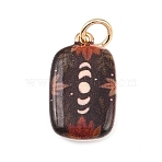Brass Enamel Pendants, Light Gold, Rectangle, 19x12.5x3.5mm, Jump Ring: 6x1mm, 4mm inner diameter(ENAM-I087-03A)