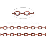 Brass Cable Chains, Soldered, with Spool, Oval, Long-Lasting Plated, Cadmium Free & Nickel Free & Lead Free, Red Copper, 2x1.5x0.5mm, about 328.08 Feet(100m)/roll(CHC-034Y-01R-NR)