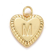 Rack Plating Real 18K Gold Plated Brass Pendants, with Jump Rings, Long-Lasting Plated, Lead Free & Cadmium Free & Nickel Free, Heart with Letter A~Z, Letter.M, 16x15x2.5mm, Jump Ring: 5x0.5mm, 3mm Inner Diameter(KK-E260-01G-M)
