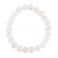 Natural Green Jade(Dyed) Round Beaded Stretch Bracelets, White, Inner Diameter: 1-7/8 inch(4.9cm), 8mm(G-U005-01B-05)