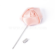 Safety Brooches, with Cloth and Alloy Pins, Tie Pin, Flower, Misty Rose, 85~90mm, Pin: 1mm(JEWB-WH0009-03R)