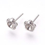 201 Stainless Steel Post Stud Earring Settings, with 304 Stainless Steel Pin, for Pointed Back Xilion Rivoli Rhinestone, Flower, Stainless Steel Color, Fit For: 4mm Rhinestone, 13x7mm, Pin: 0.7mm(STAS-E446-03A-P)