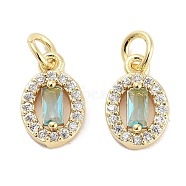 Brass Micro Pave Cubic Zirconia Charms, with Jump Ring, Oval, Real 18K Gold Plated, Light Blue, 10x6.5x3.5mm, Hole: 2mm(KK-C051-04G-02)