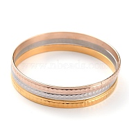 3Pcs 3 Colors Women's Simple Fashion 304 Stainless Steel Stackable Buddhist Bangles, Textured, Mixed Color, Inner Diameter: 2-3/4 inch(6.85cm), 1pc/color(BJEW-H547-06)