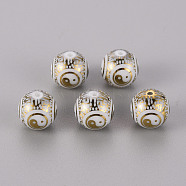 Electroplate Glass Beads, Round with Yin Yang Pattern, Golden Plated, 10mm, Hole: 1.2mm(X-EGLA-Q123-012A)
