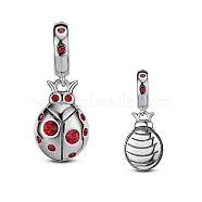 TINYSAND Ladybug Thailand 925 Sterling Silver European Dangle Charms, Large Hole Pendants, with Cubic Zirconia, Antique Silver, 22.34x8.78x8.6mm, Hole: 4.31mm(TS-P-059)