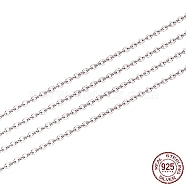 Rhodium Plated 925 Sterling Silver Cable Chain, Soldered, Platinum, 1.6x1.2mm(STER-WH0011-04P)
