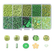 DIY Jewelry Making Finding Kit, Including Glass Seed Round & Plastic Paillette Beads, Shining Nail Art Glitter, Manicure Sequins, Green, 112G/box(DIY-FS0004-38)