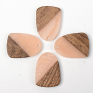Opaque Resin & Walnut Wood Pendants, Teardrop, Light Salmon, 28x20x3mm, Hole: 2mm(RESI-S389-042A-C02)