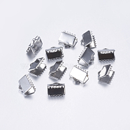 304 Stainless Steel Ribbon Crimp Ends, Rectangle, Stainless Steel Color, 7.5x9mm, Hole: 1mm(STAS-L198-07P)