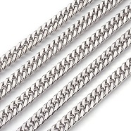 201 Stainless Steel Cuban Link Chains, Chunky Curb Chains, Unwelded, Stainless Steel Color, 7mm(CHS-L017-17F)